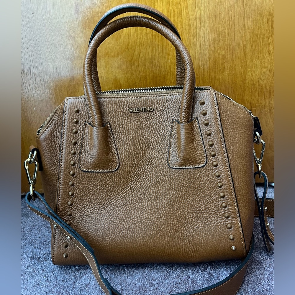 Valentino Cream and Brown Bag with Gold Logo